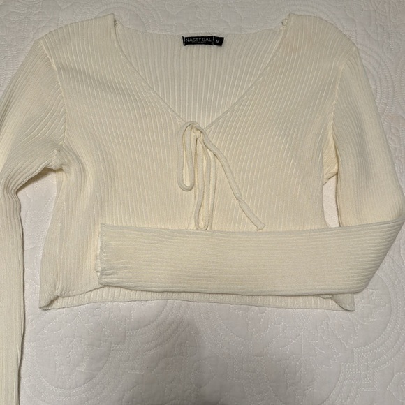 NWOT RARE NastyGal Open Tie Cardigan in Cream Size M - Picture 6 of 16